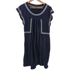 CHELSEA & THEODORE Navy Embroidered Casual Tunic Dress Size Large